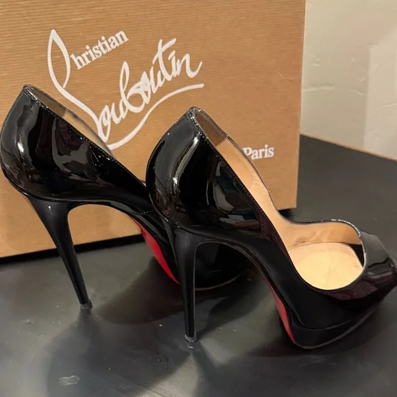 Christian Louboutin Glossy Black Peep Toe Heels - Picture 5 of 8